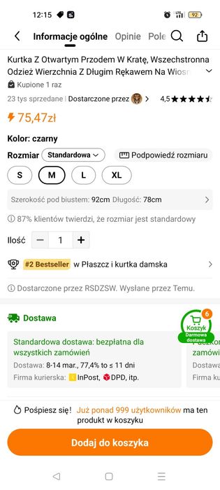 Kardigan / narzutka damska M Temu nowa