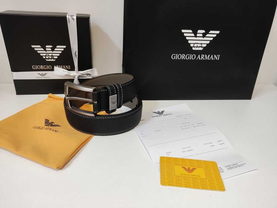 Emporio Armani Męski pasek firmowy, skóra naturalna 410