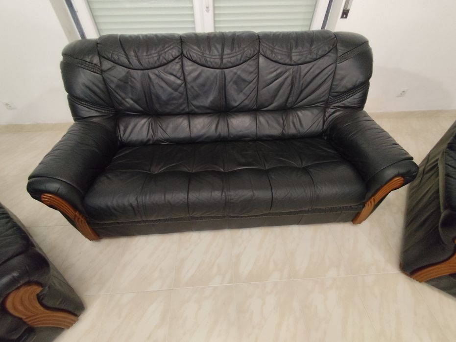 Sofá Conjunto de 3 em pele genuina