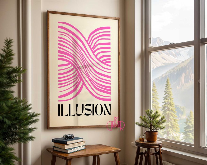 Plakat abstrakcyjne linie, różowa iluzja