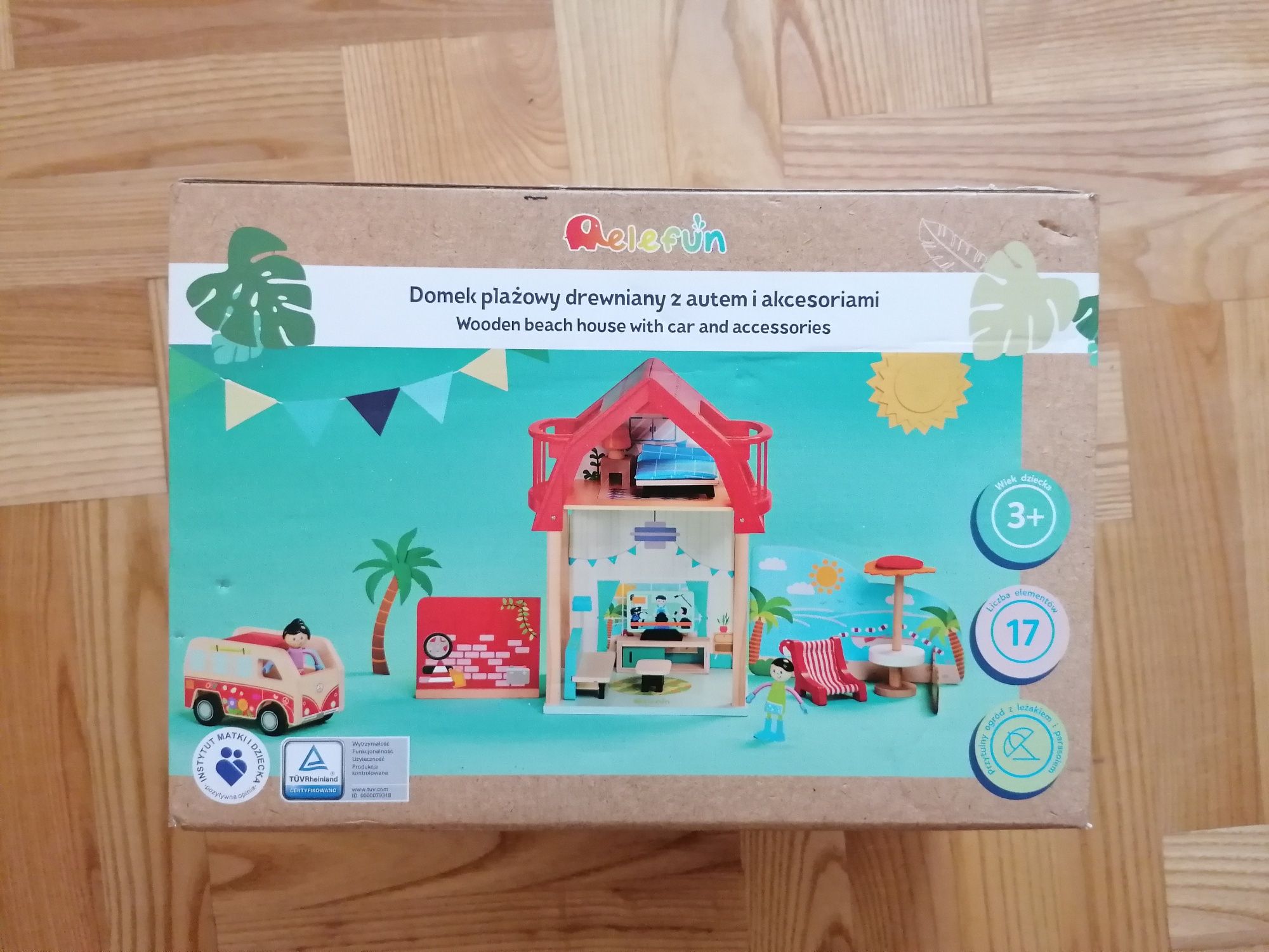 Elefun domek plażowy drewniany z autem i akcesoriami