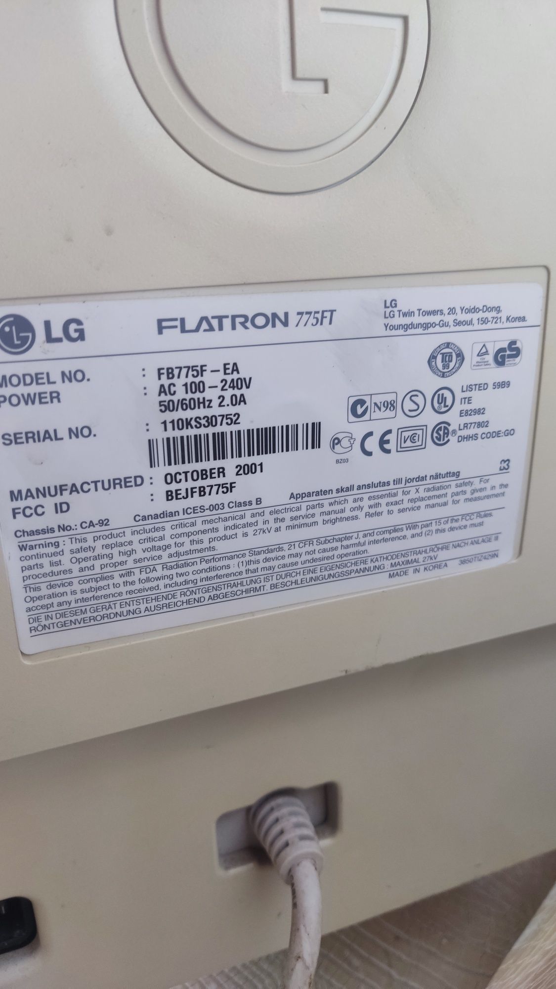 Monitor LG flatron 775ft