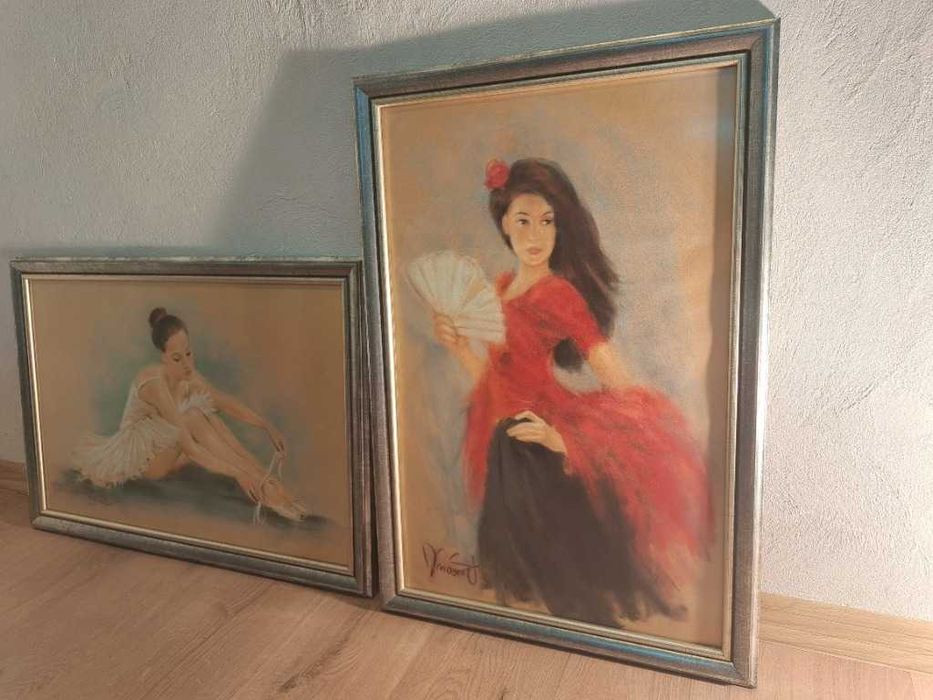 Obraz pastele na papierze w ramie, kobieta Seniorita tancerka flamenco