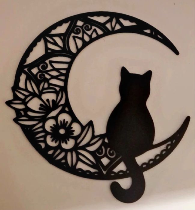 Quadro-silhueta de gato e lua. Novo.