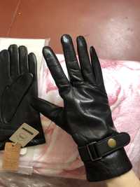 2 пари Чорні шкіряні перчатки серые сірі  кожаные черные новые нові
