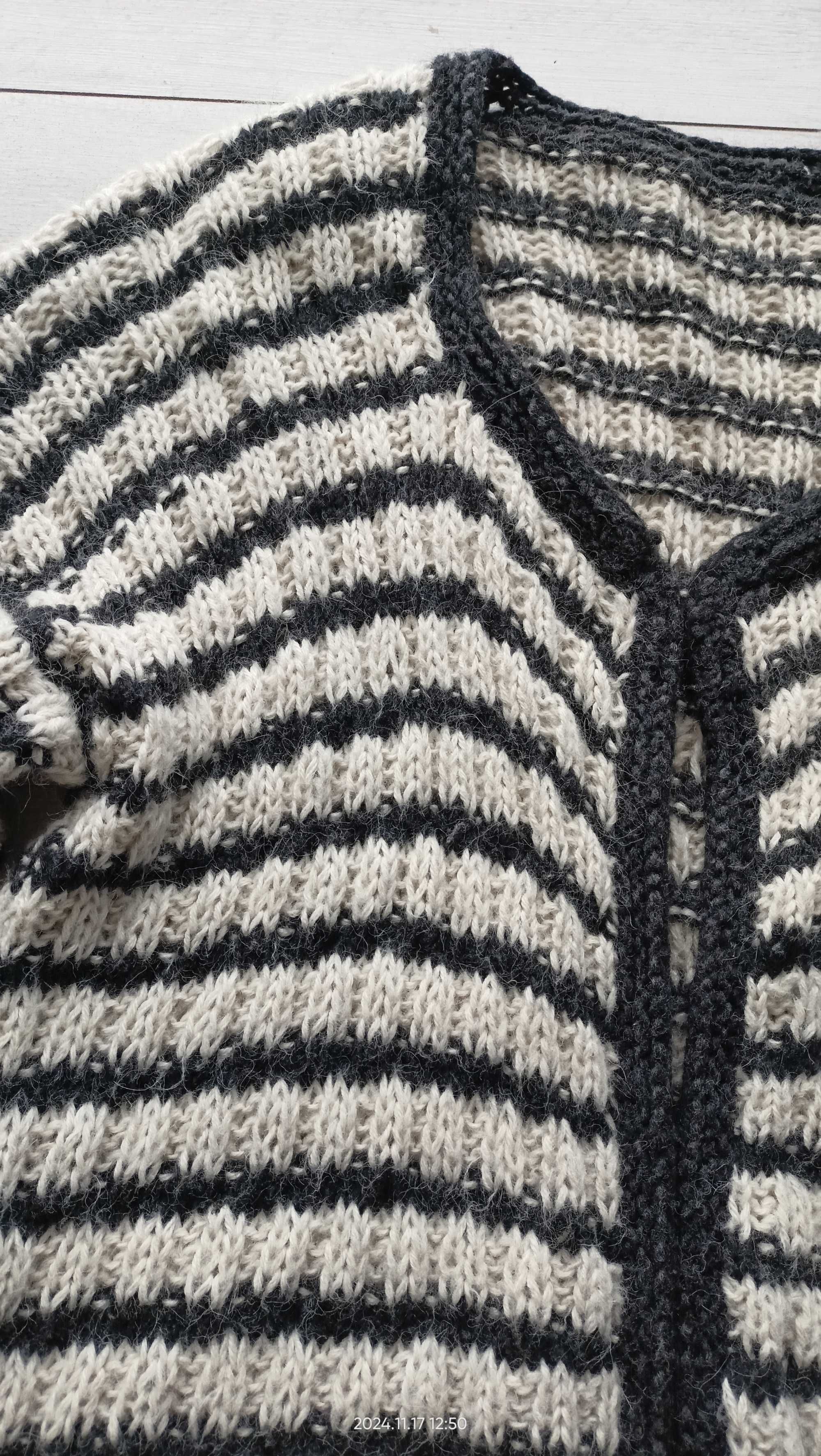 Sweter kardigan norweski wełna długi kieszenie handmade XL/XXL 1złwys