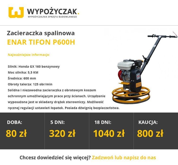 Zacieraczka, listwa / łata wibracyjna, wibrator do betonu - WYNAJEM