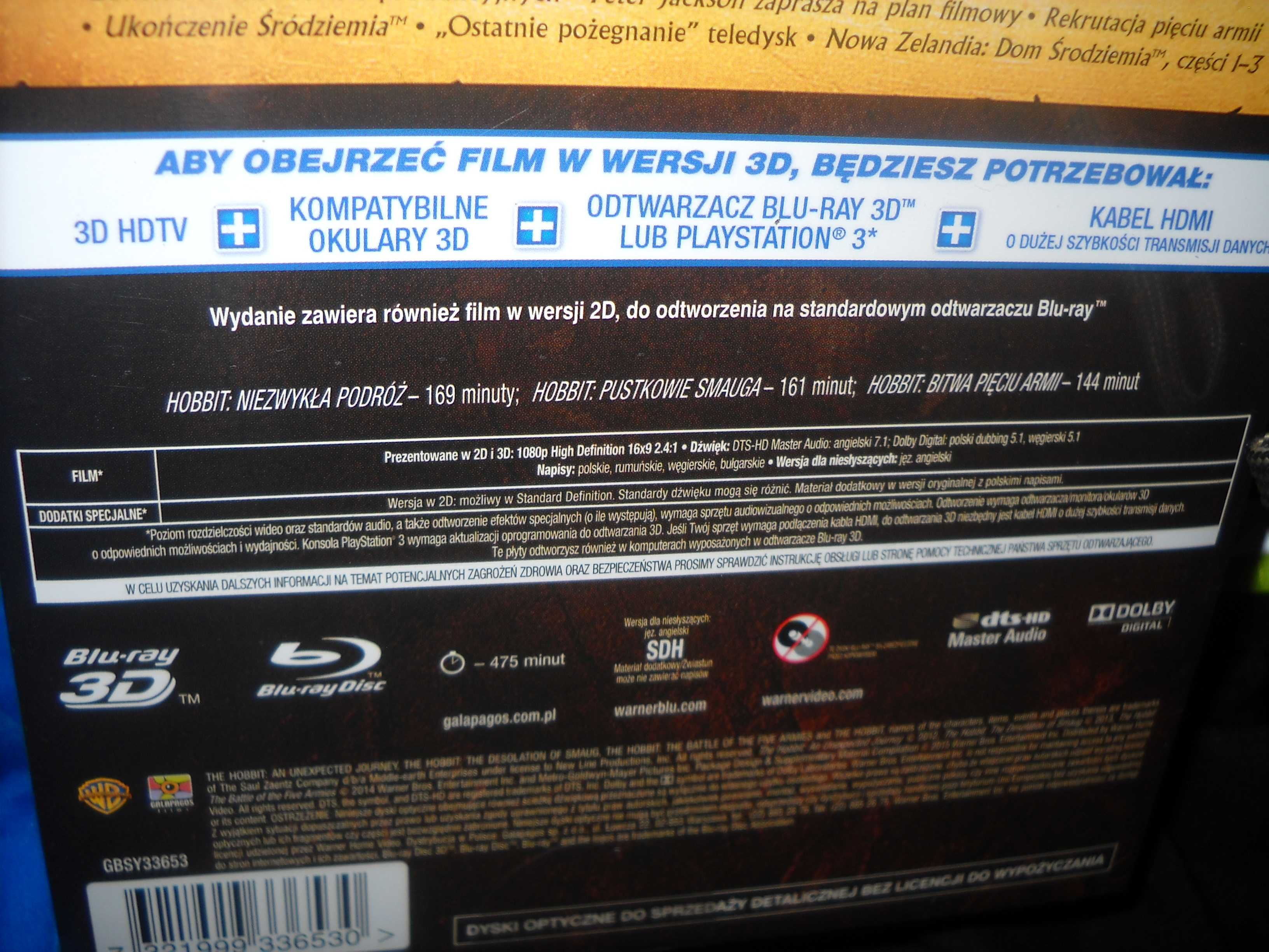 Hobbit Trylogia Blu-Ray3d + Blu-Ray po Polsku - FOLIA - Wysyłka Gratis