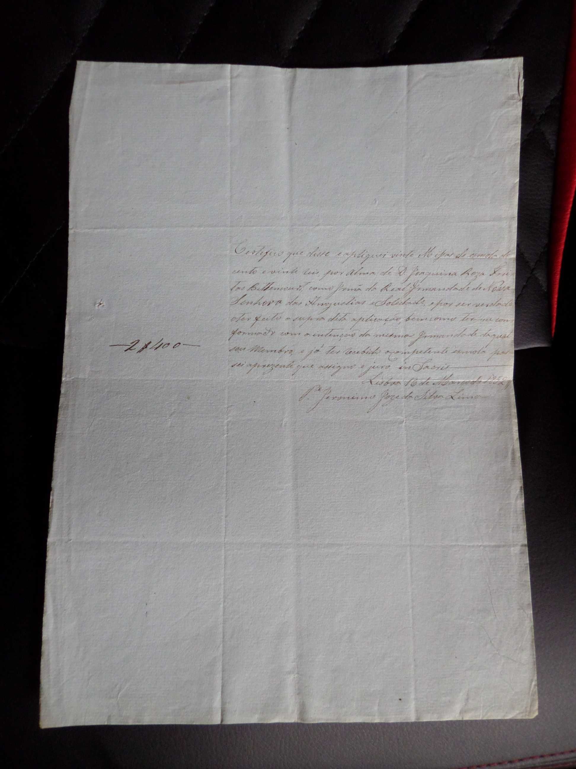 Documento / Manuscrito ano 1852