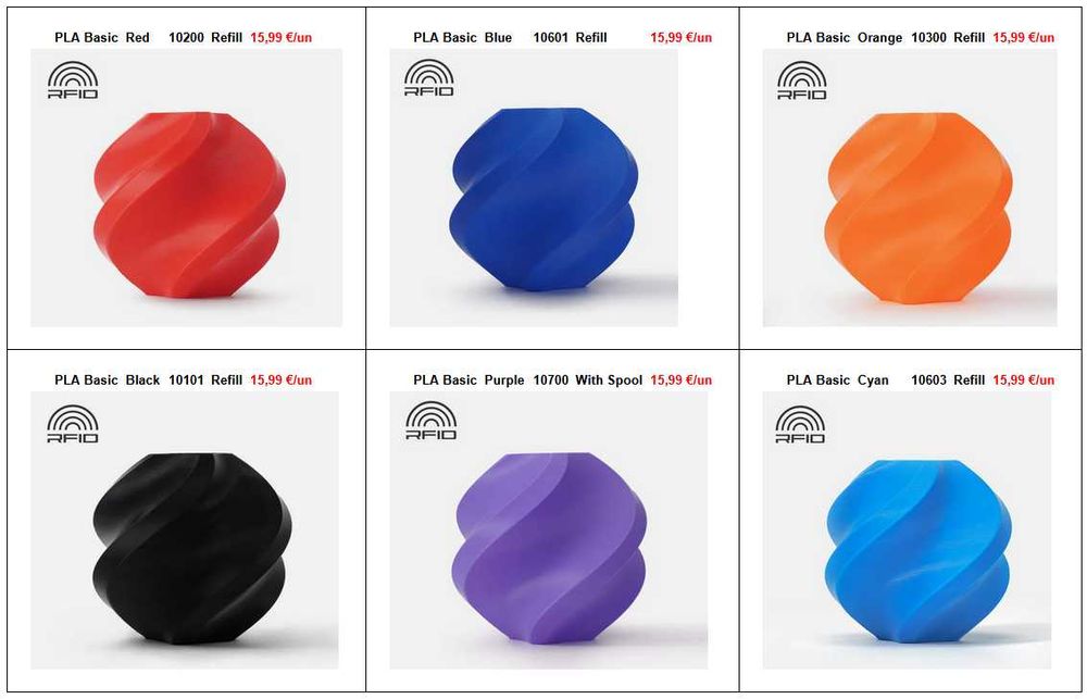 Filamento Bambulab PLA de 1,75mm com 1kg Refill (para impressoras 3D)