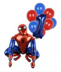 Duży balon Spiderman na urodziny + cyfra+ 10 balonów