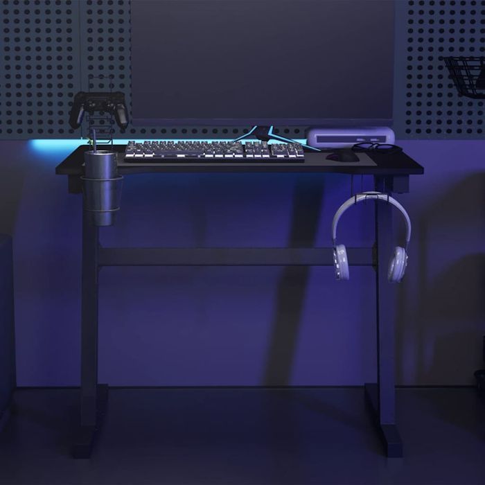 Vidaxl Biurko Gamingowe Z Led, Nogi W Kształcie Z, Czarne, 90X60X75 Cm