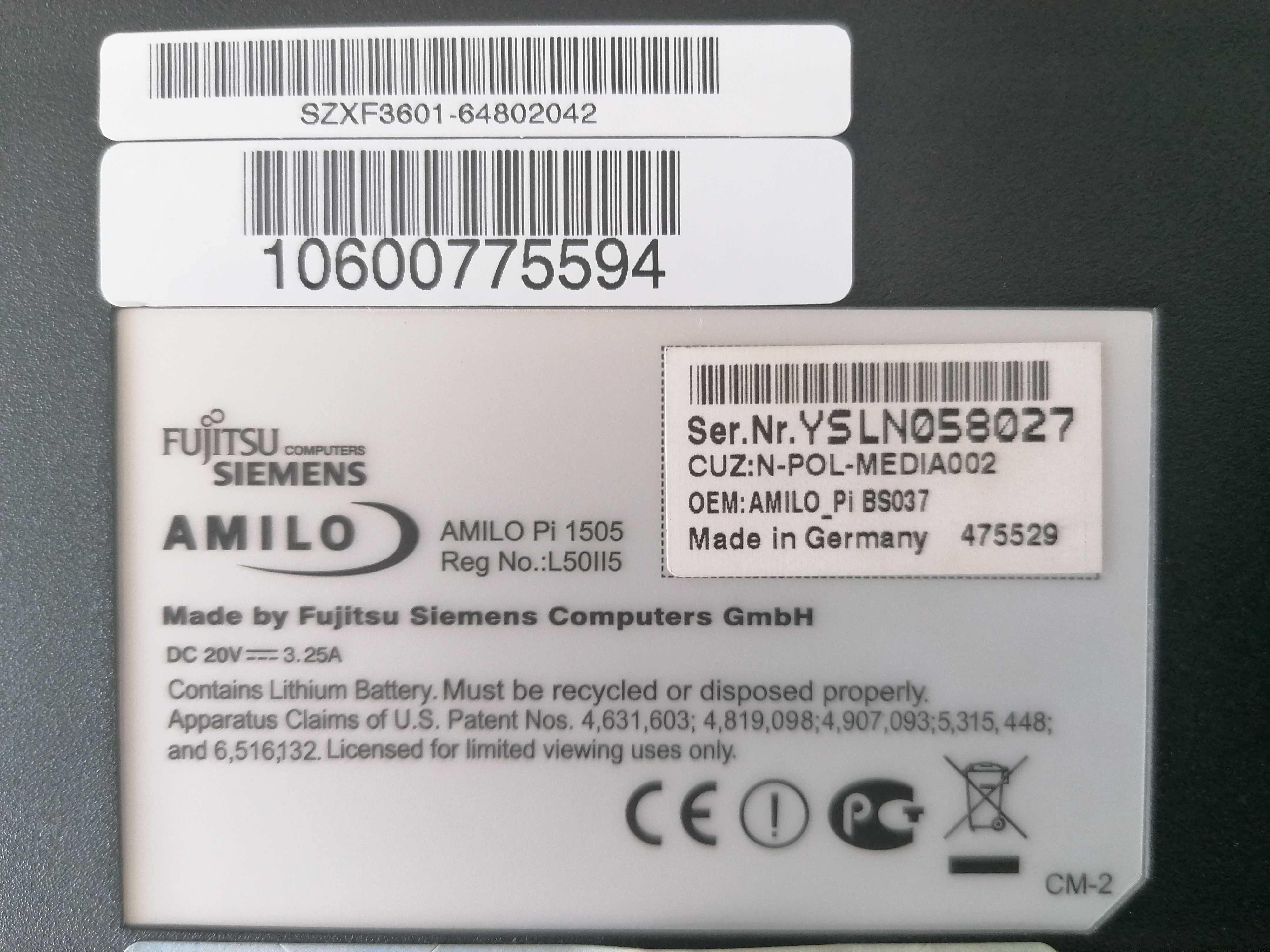 Laptop Fujitsu Siemens Amilo Pi1505