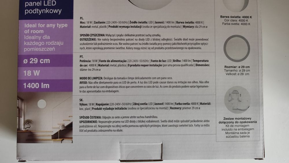 Biały Plafon LED Panel lampa 18W 1400 lm