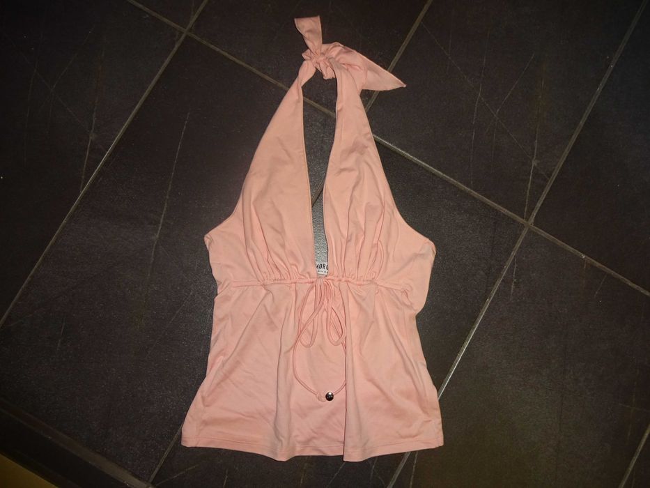 MORGAN DE TOI jasno różowa pastelowa bluzka wiązana na szyji top