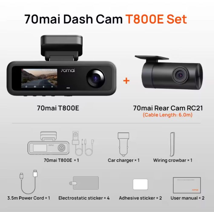 3 камери Xiaomi 70mai Dash Cam 4K T800E + 64G Відеореєстратор компакт