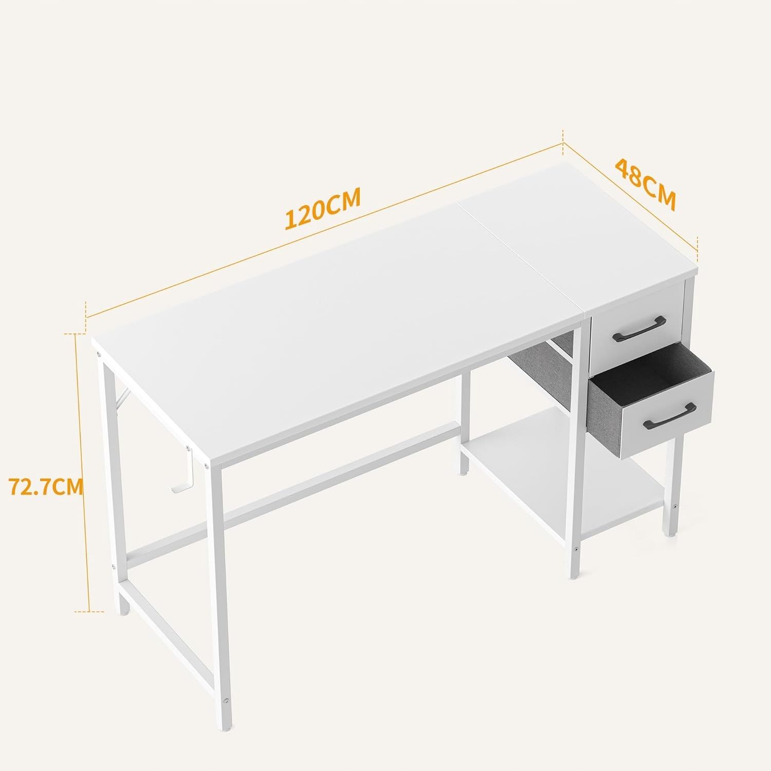 biurko komputerowe prostokątne cubicubi 120 x 48 cm białe z szufladami