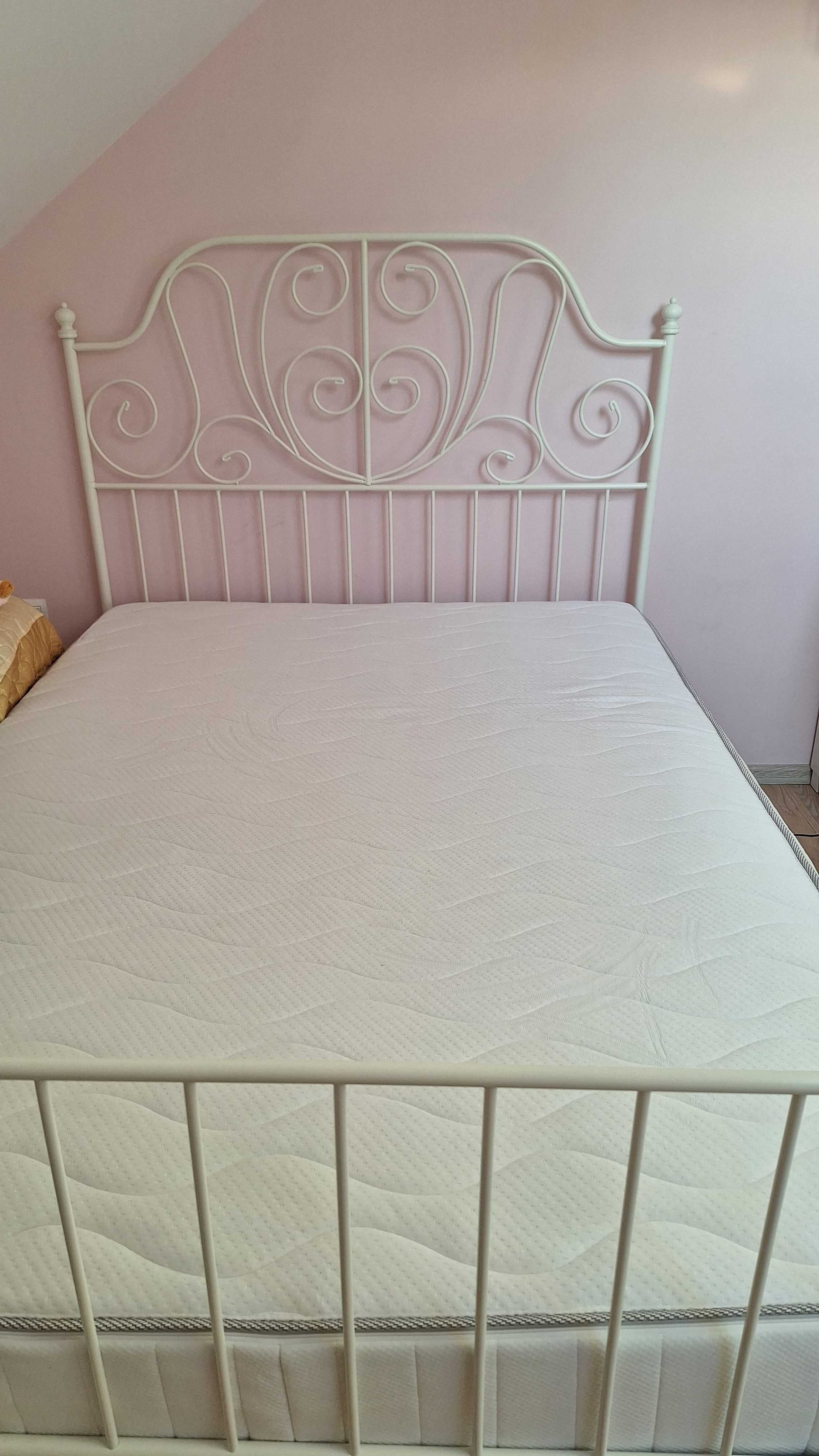 Łóżko metalowe białe modne IKEA Lervik 140x200 z MATERACEM