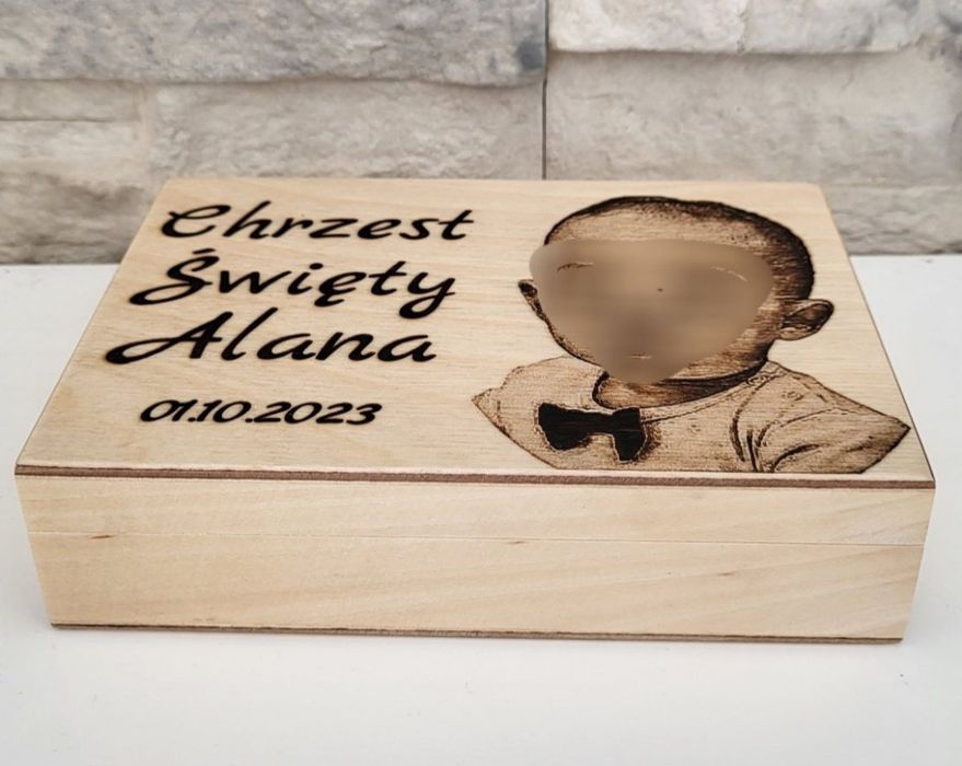 Pamiątka Chrztu Świętego chłopca Grawer ze zdjęcia pudełko upominek