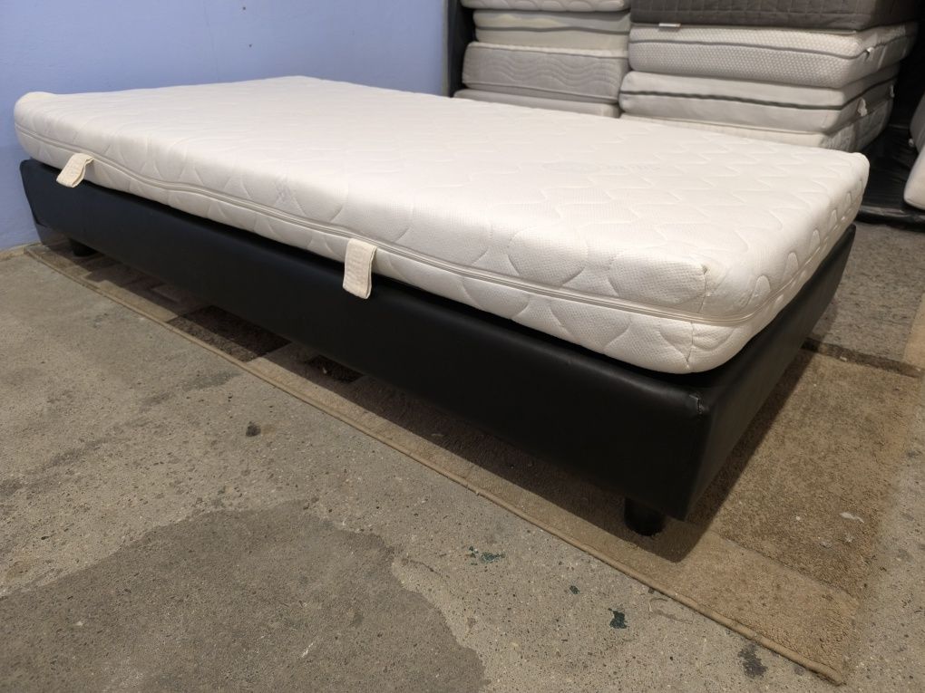 Łóżko kontynentalne 100x200 + Materac NOWA TAPICERKA rama LITE DREWNO