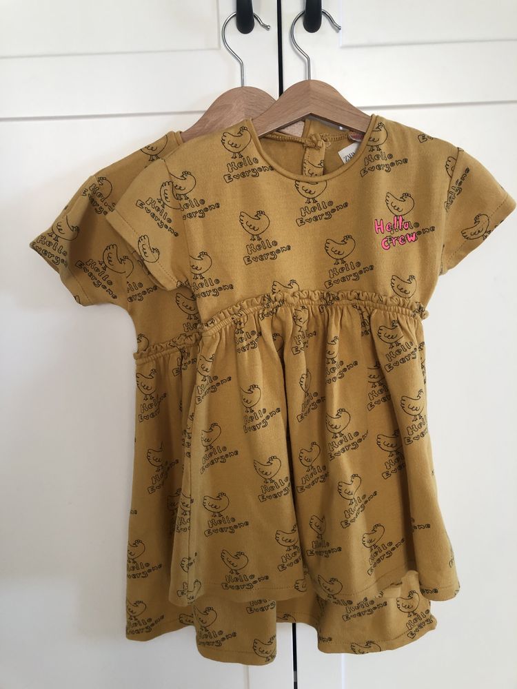 sukienki musztardowe Zara 100% bawełna 104 i 116 nowe