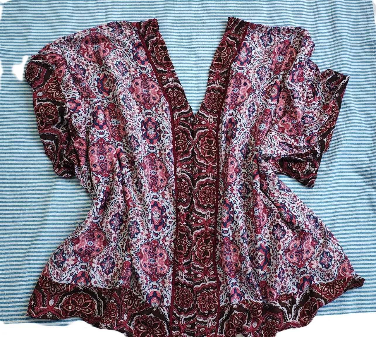 Bluzka/narzutka kolorowa wzór orient bordowa hippi boho casual