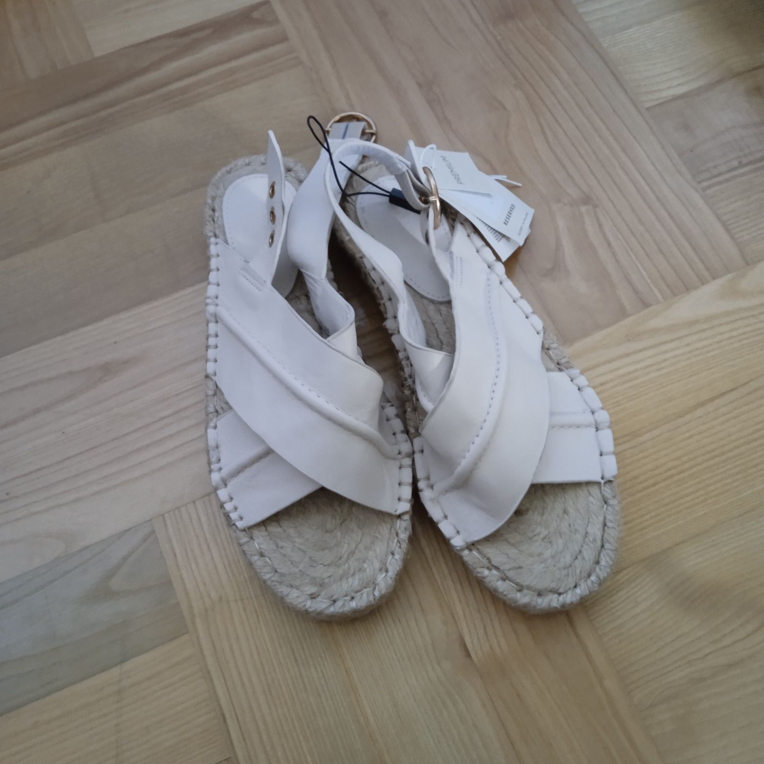 Skórzane sandałki espadryle białe skóra naturalna sandały Reserved 39