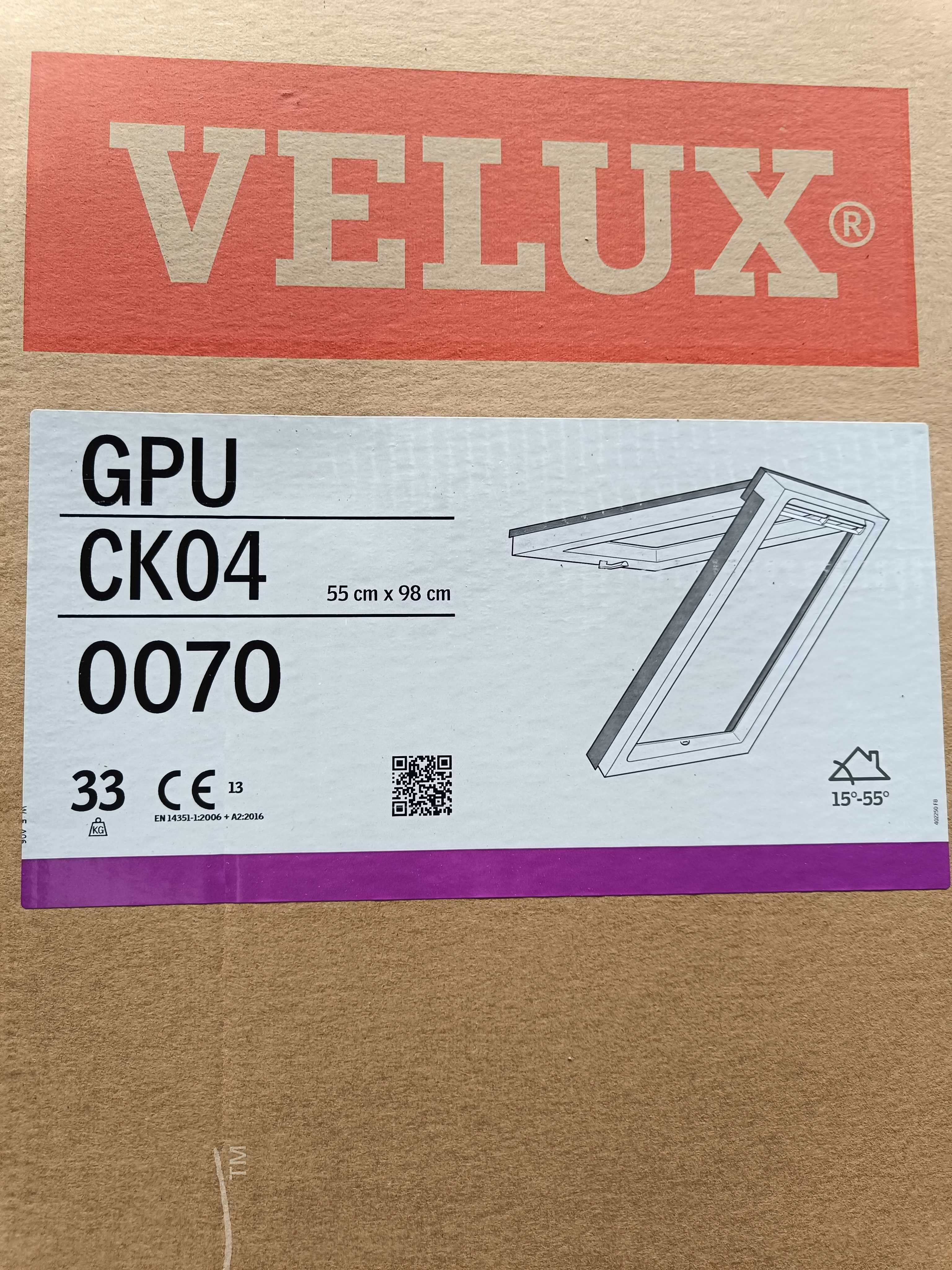 Okno dachowe VELUX GPU Klapowo-Obrotowe 0070 CK04 55x98 z kołnierzem