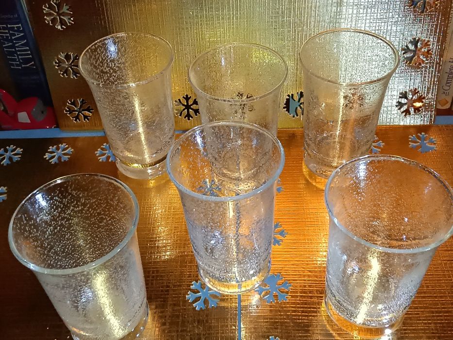 6 X HAND MADE śliczne wysokie szklanki Krosno Tarnów SZKŁO SPIENiONE