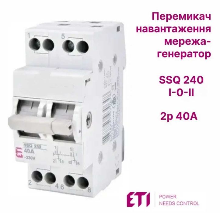 Перемикач навантаження I-0-II SSQ240 I-0-II 40А/230В 2-полюсний, ETI
