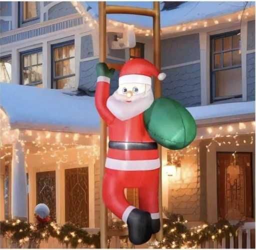 Nadmuchiwany święty Mikołaj na drabinie z oświetleniem LED, 244cm