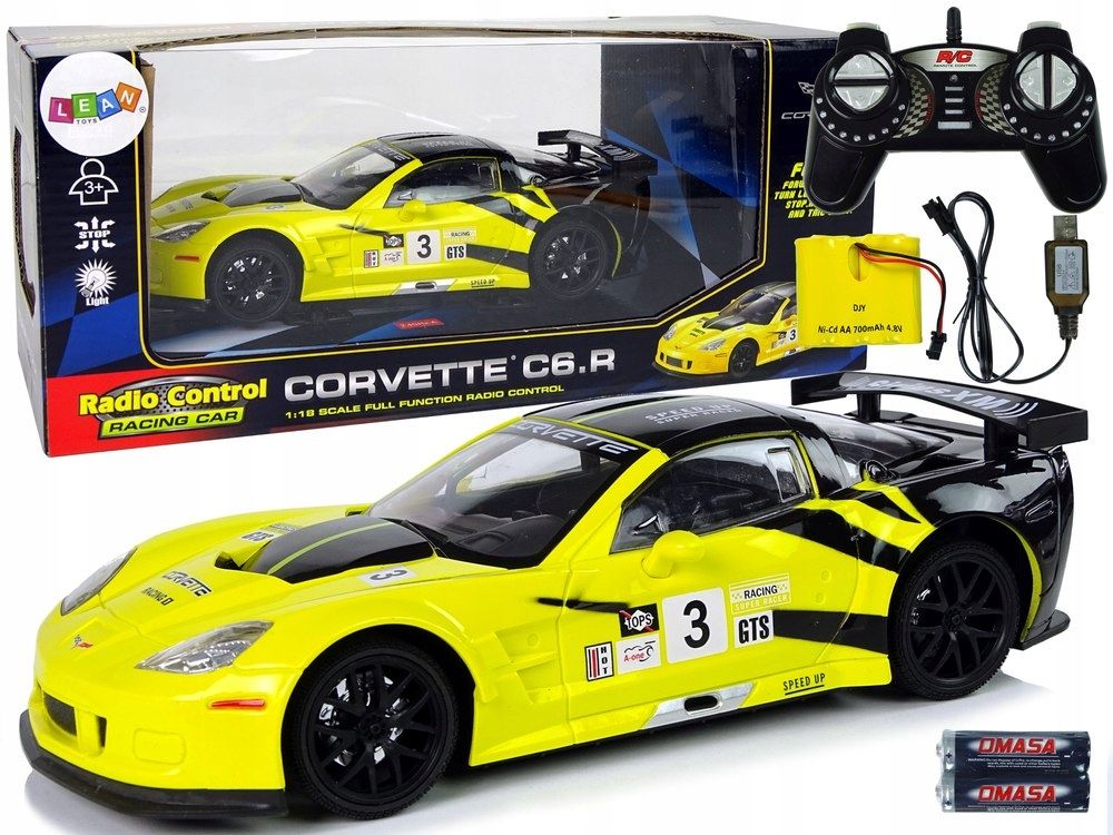 Auto Sportowe Wyścigowe R/c 1:18 Corvette C6.r Żółty 2.4 G Światła