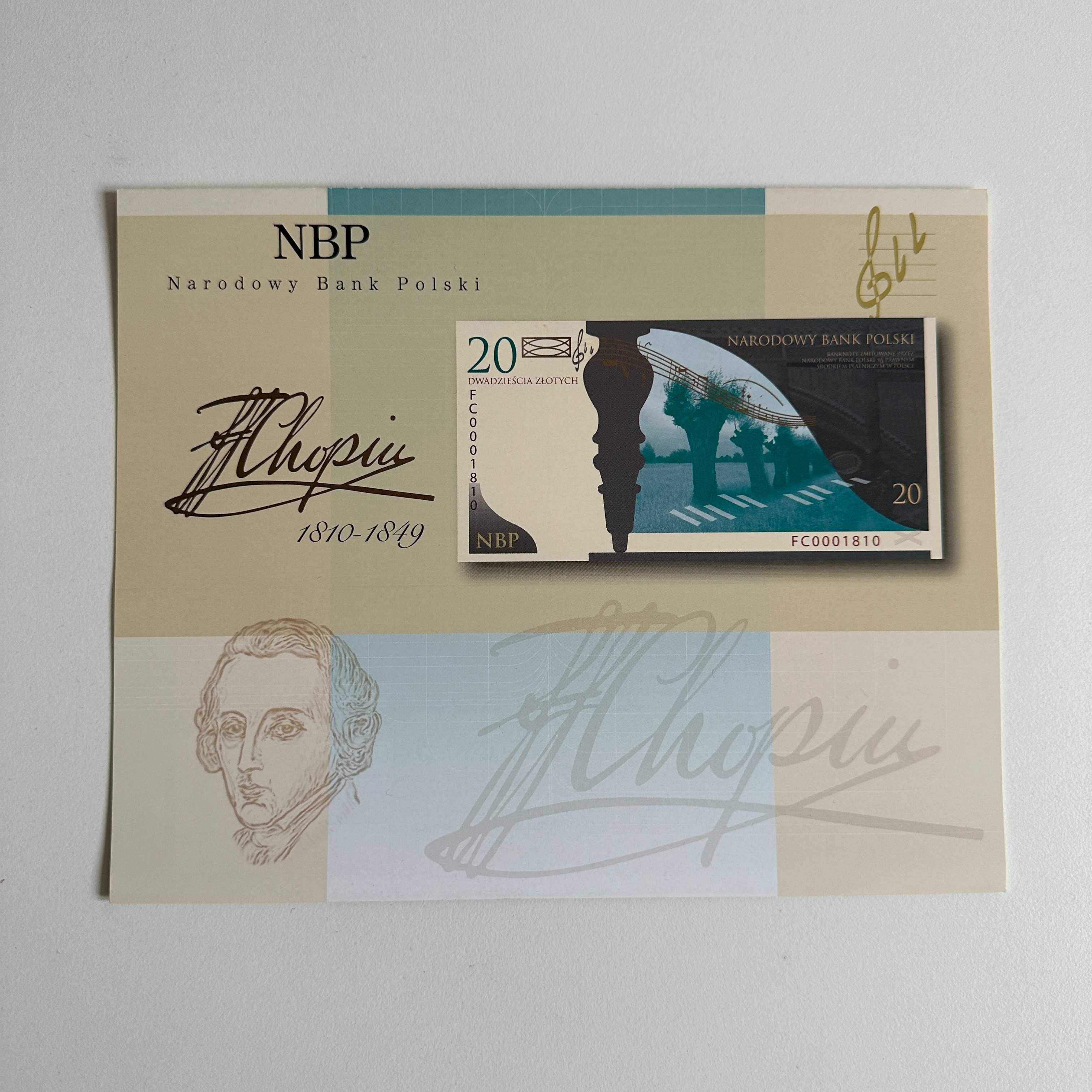 20zł Chopin nr.527 PMG66 EPQ banknot kolekcjonerski + folder