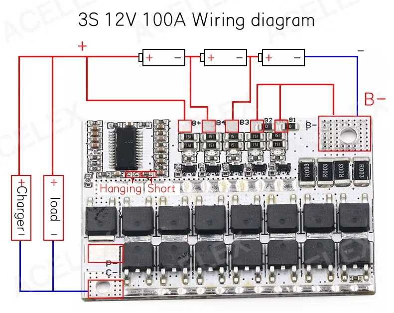 BMS Li-ion, LiFePo4 100A 5S,4S,3S плата захисту акб з балансиром
