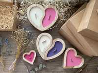 Ароматична свічка в дерев'яному кашпо у формі серця (подарунок)