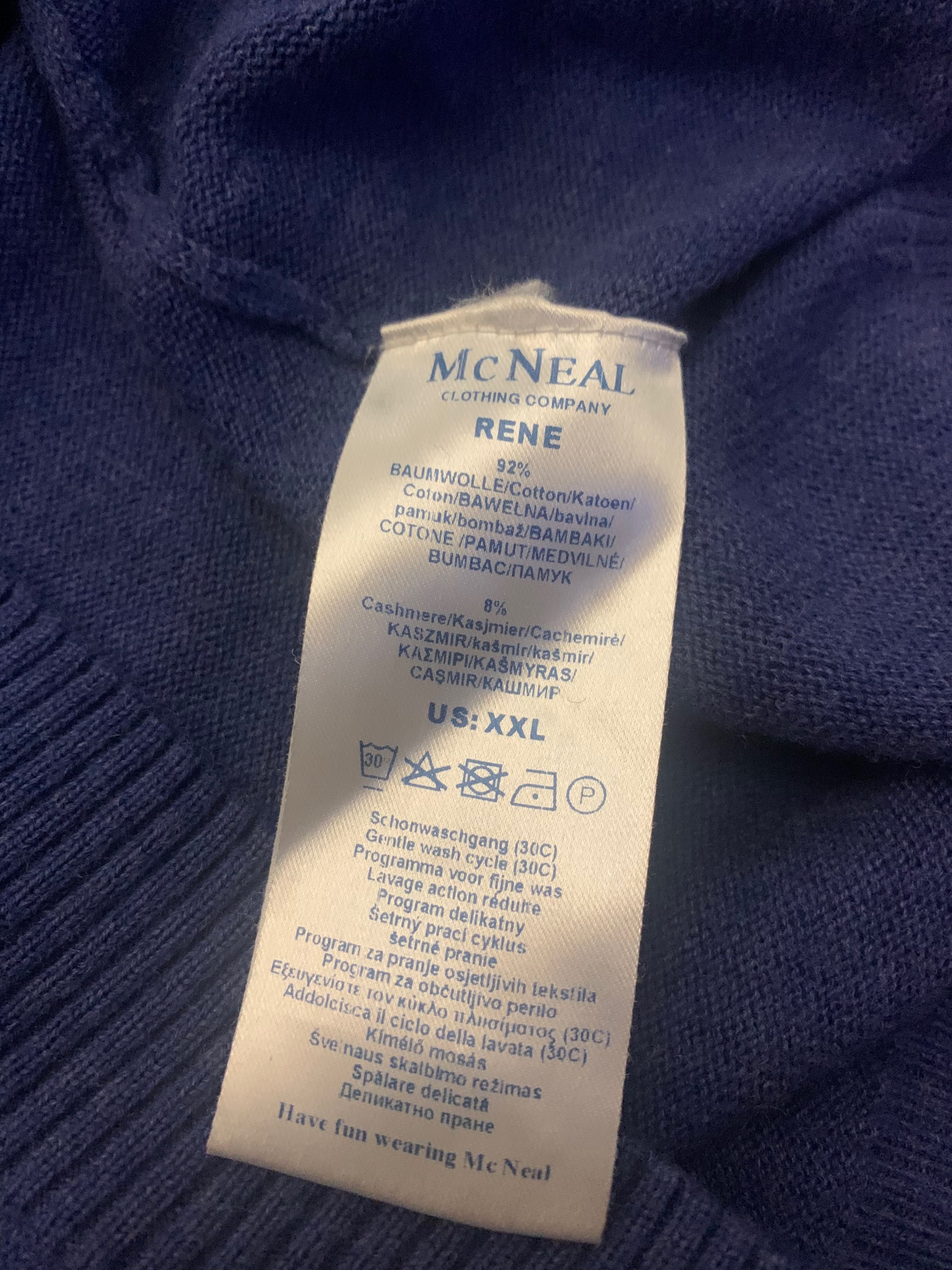 McNeal super męski sweter w serek XXL niebieski, bawełna + kaszmir