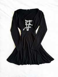 nowa czarna rozkloszowana sukienka mini z kokardkami Miss Selfridge M