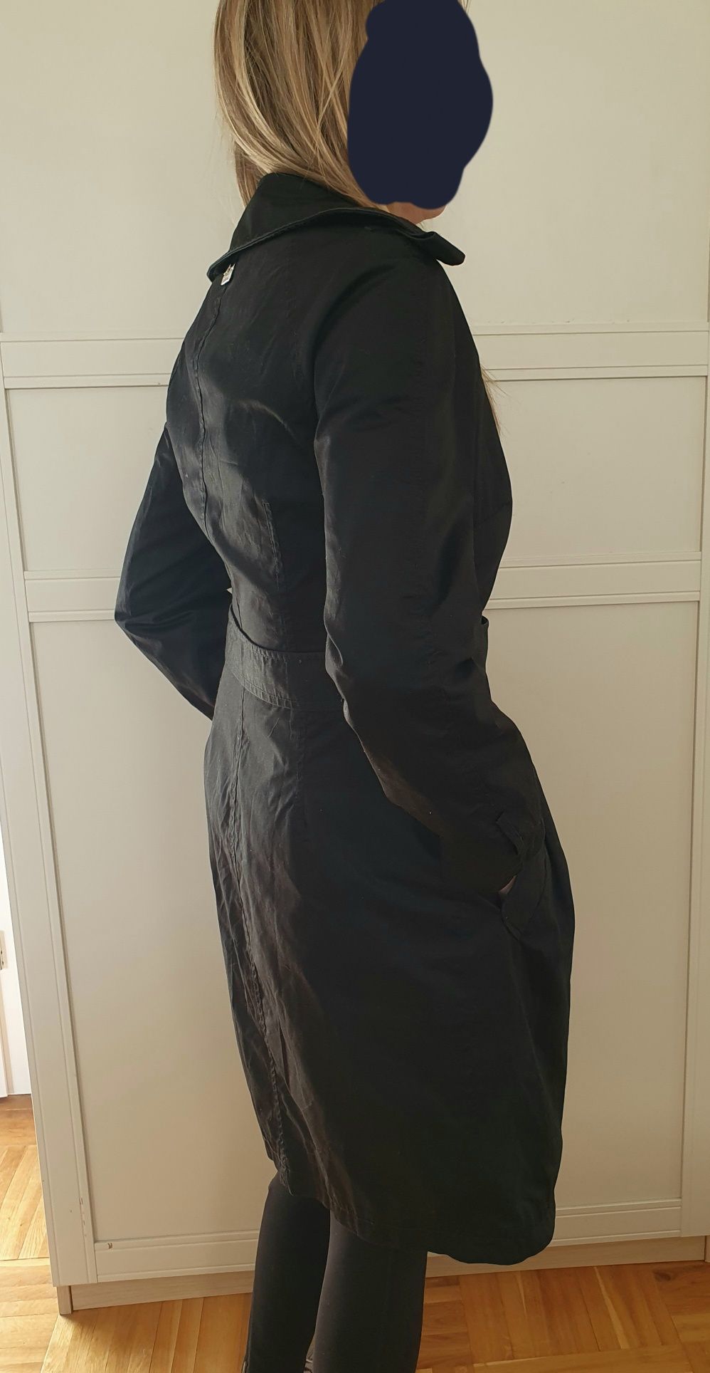 Czarny długi płaszcz trencz Tiffi XS