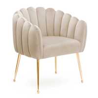 Krzesło tapicerowane fotel welurowy beżowy złoty glamour
