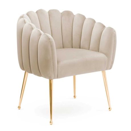 Krzesło tapicerowane fotel welurowy beżowy złoty glamour