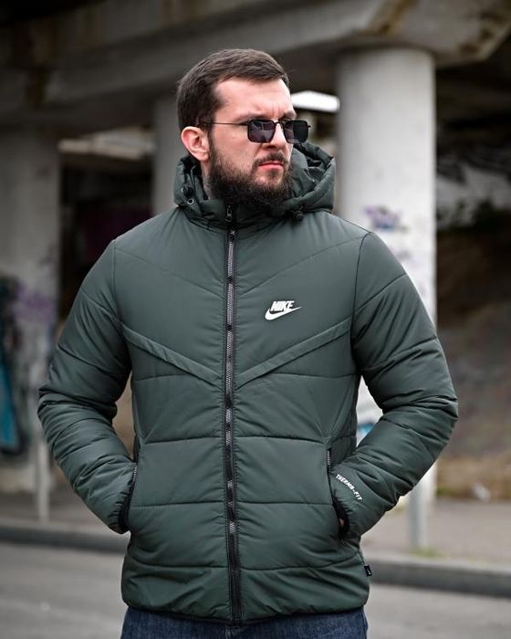 Зимова чоловіча куртка Nike олива/куртка с капюшоном мужская зима