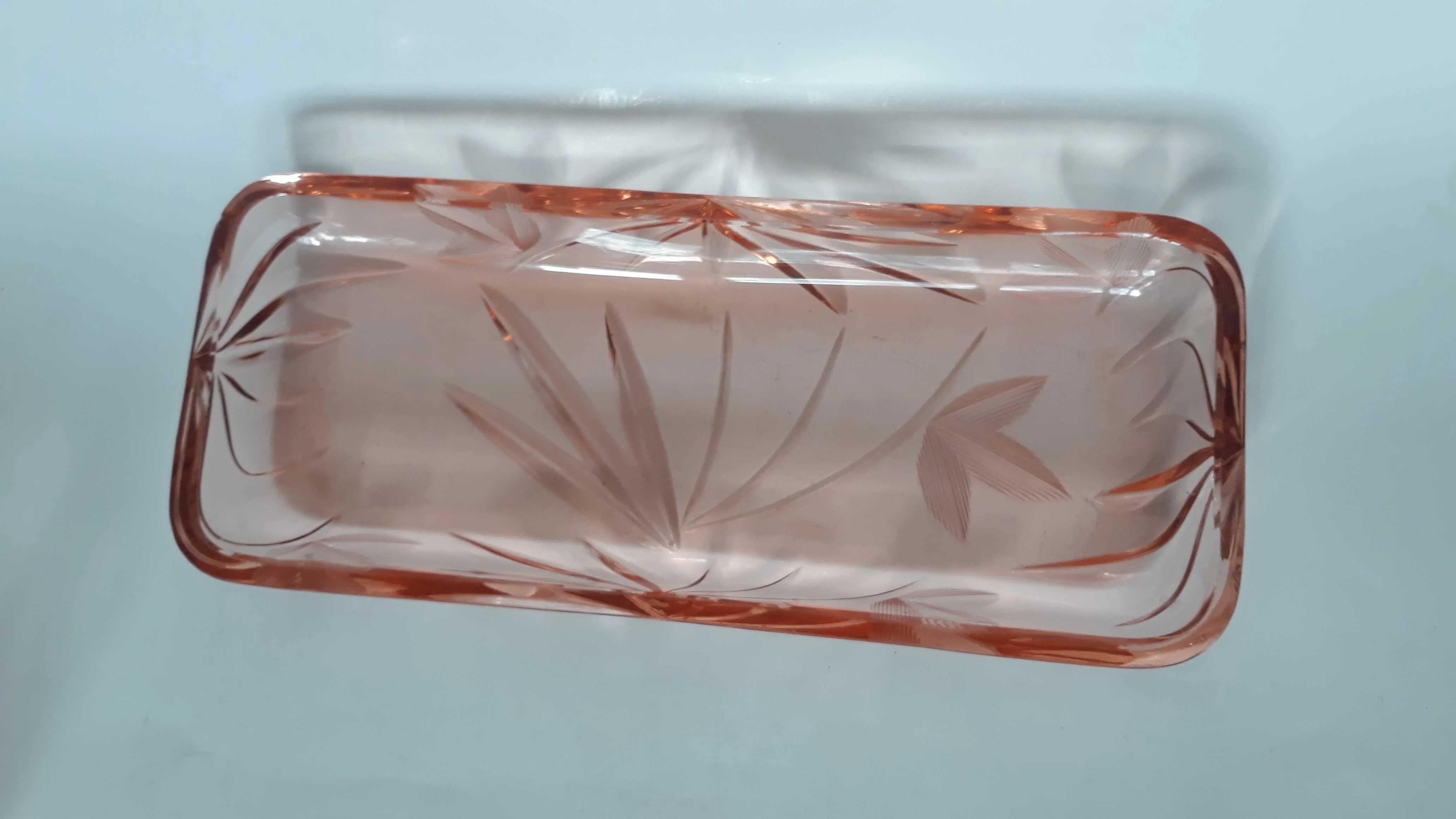 PRL Ząbkowice różowe szkło rozalinowe cukiernica patera mleczarka