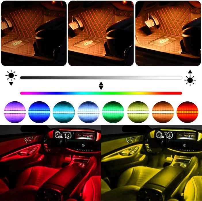 Oświetlenie Wnętrza Samochodu Listwa LED do Kabiny Auta RGB USB Pilot