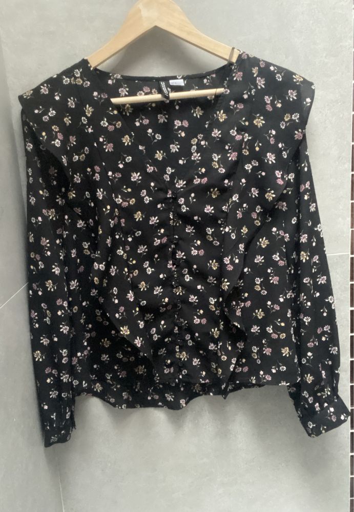 Bluzka koszula czarna kwiatki H&M 38 M