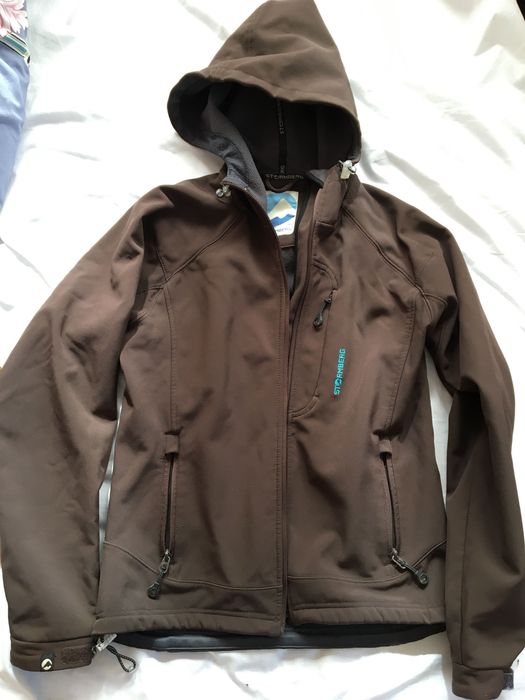 Stormberg xs, kurtka softshell z kapturem, kieszeniami, brązowy