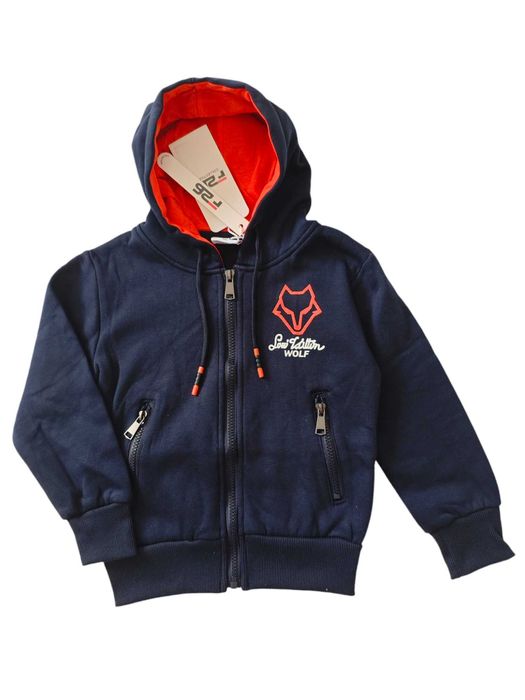 Bluza dla chłopca ocieplana granatowa z kapturem rozpinana nowa122-128