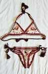 Strój kąpielowy szydełkowy bikini kwiaty zdobienia  frędzle boho
