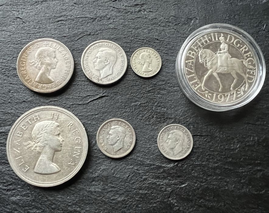 Brytyjskie srebrne monety zestaw 7 szt RPA Australia Kanada szyling