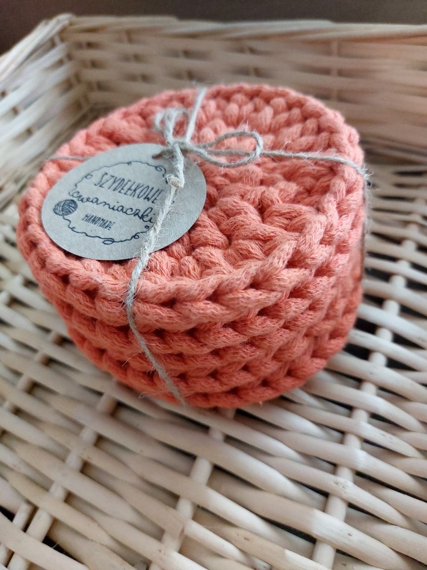 Podkładki pod kubek 5 szt- pomarańczowy, handmade, na szydełku