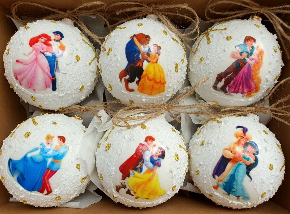 Bombki choinkowe śnieżki 100mm 6szt Księżniczki Disney rękodzieło